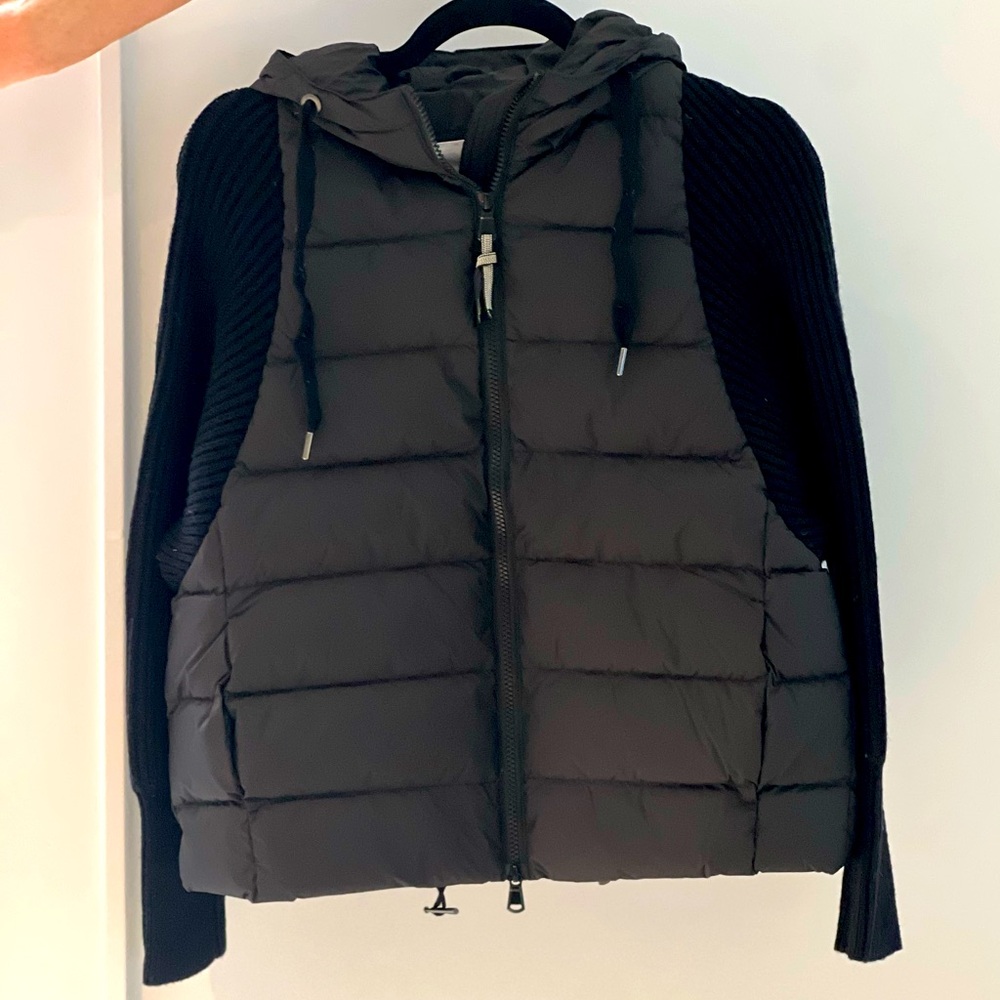 New Black Puffer Zipper Jacket With Sweater sleeve and hood size Small
